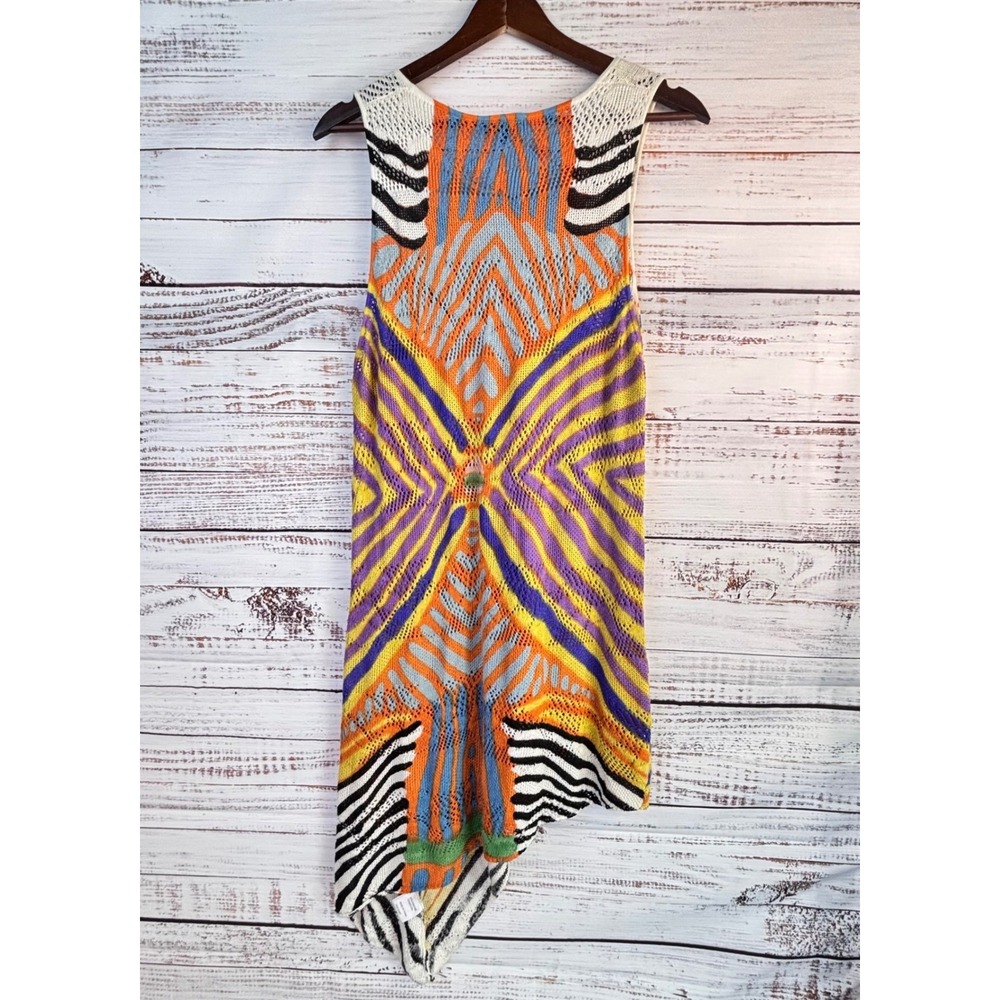 Artsy Pointelle XL Bright Geometric Animal Print Asymmetrical Knit Tunic Top - Picture 9 of 12